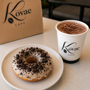 Oreo with Cream Glaze Donut + Hot Chocolate